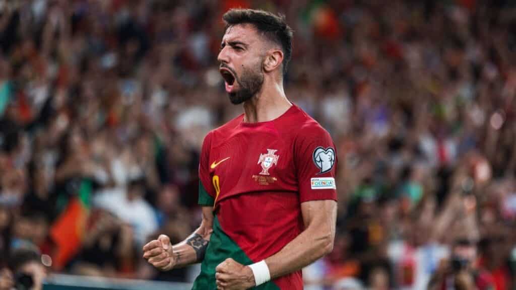 Bruno Fernandes playing football for Portugal