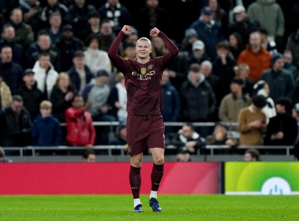 Footballer Erling Haaland playing football for Man City