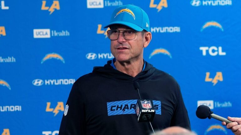 Chargers coach Harbaugh exits Broncos win with heart problem
