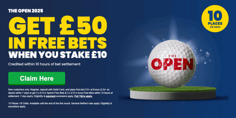 Get £50 In Free Bets When You Stake £10 On The Open With Betfred