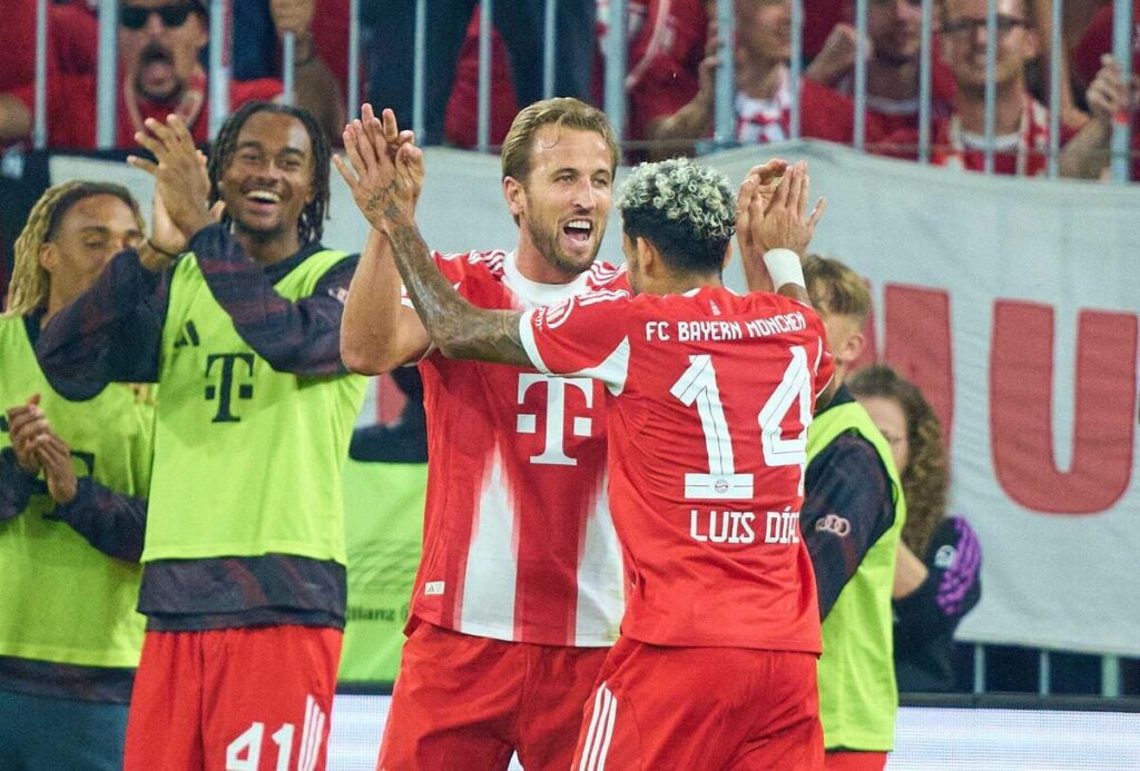 Bayern Munich goalscorers Harry Kane and Luis Diaz