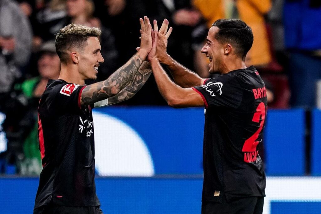 Bayer Leverkusen celebrate
