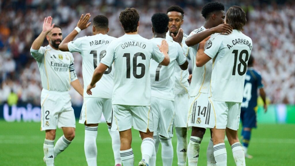 Real Madrid footballers playing football