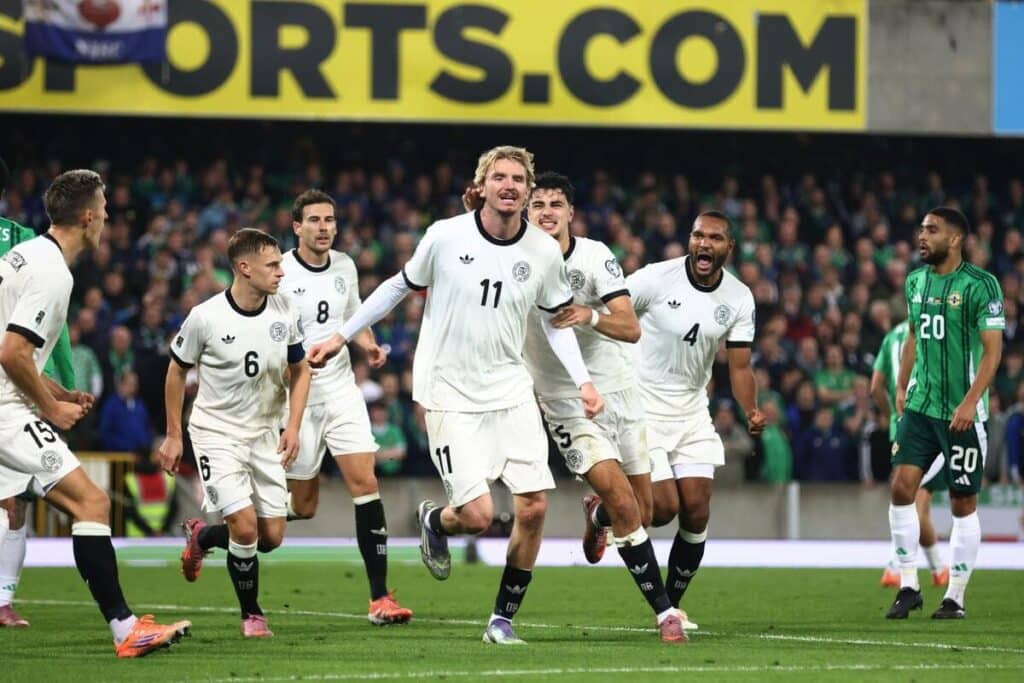 Nick Woltemade celebrates his goal for Germany