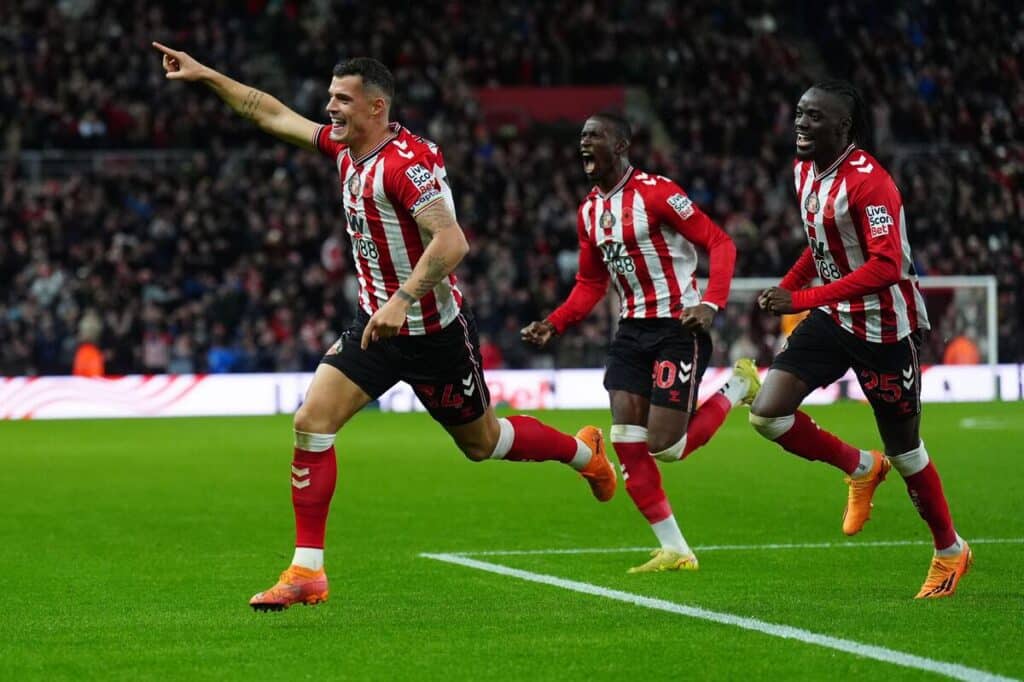 Granit Xhaka celebrates scoring for Sunderland
