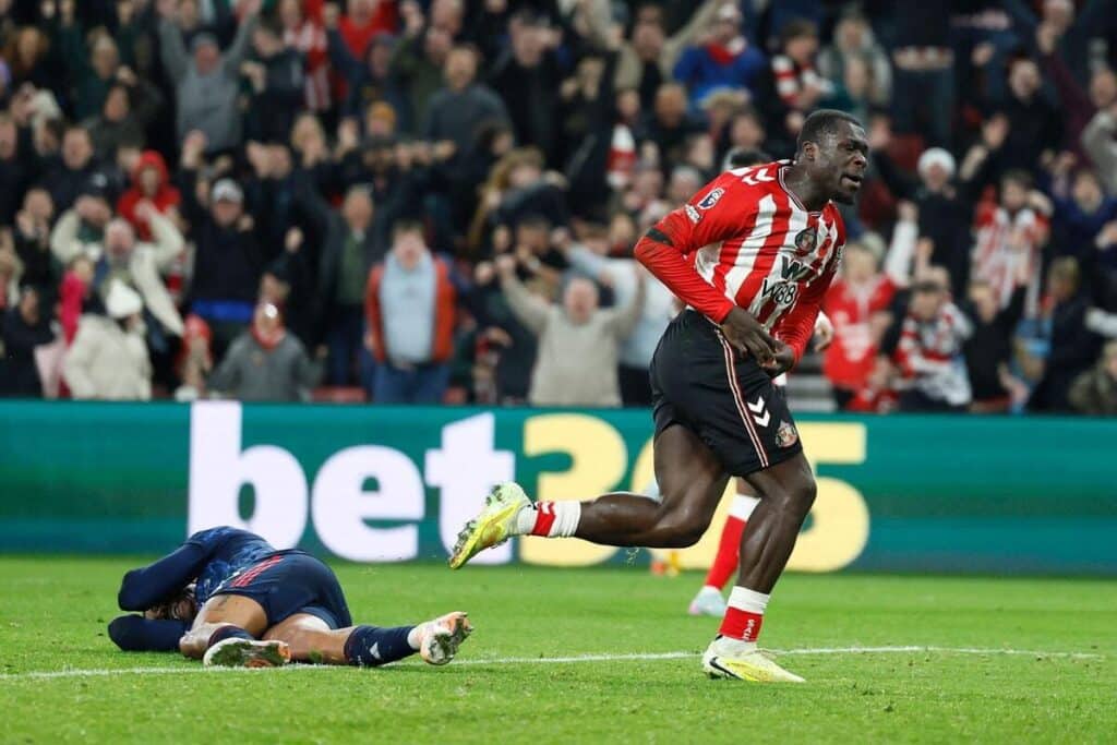 Brian Brobbey celebrates against Arsenal