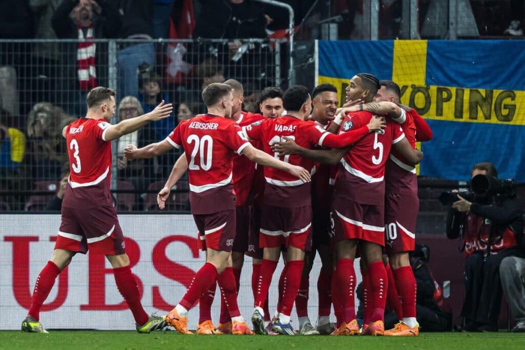 Switzerland celebrate a goal