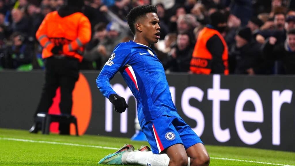 Footballer Willian Estevao playing for Chelsea Football Club