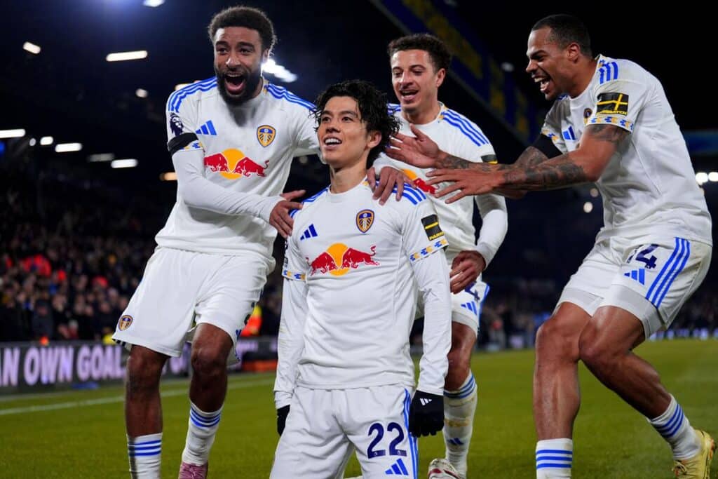 Leeds United's Ao Tanaka celebrates