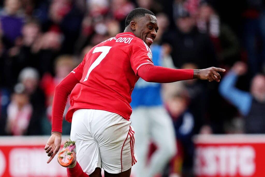 Footballer Callum Hudson-Odoi playing for Nottingham Forest Football Club