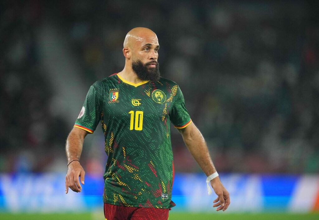 Bryan Mbeumo playing for Cameroon.