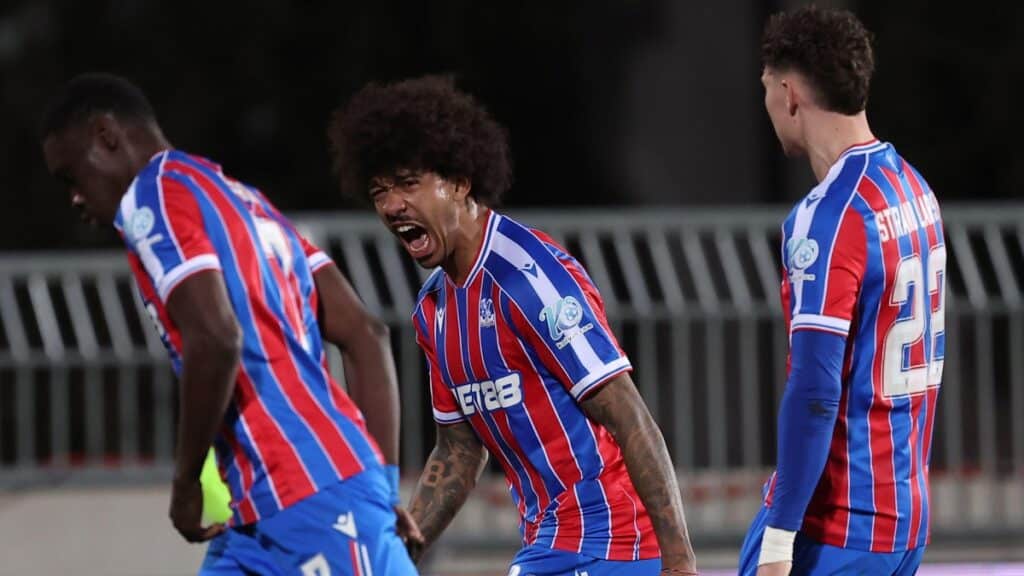 Crystal Palace players celebrate goal in Europa Conference League