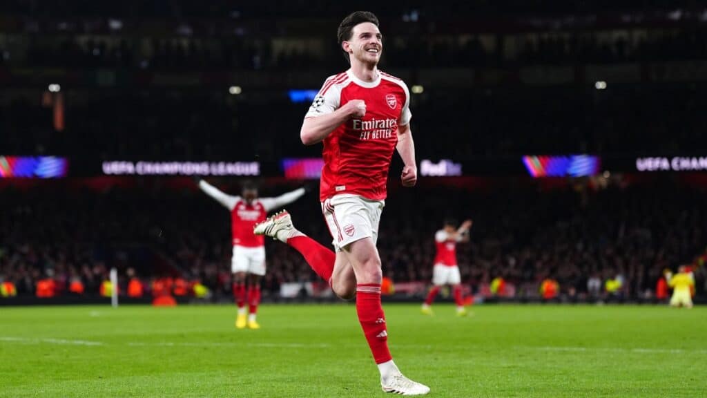 Declan Rice of Arsenal celebrating a goal