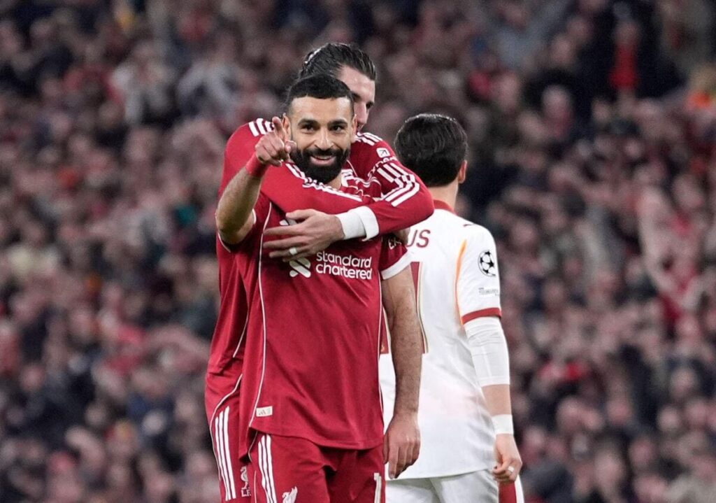 Liverpool star Mohamed Salah celebrates his 50th Champions League goal