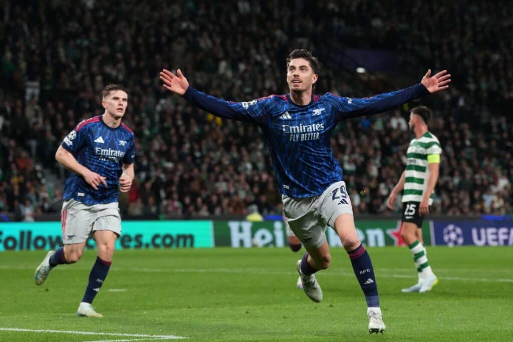 Arsenal's Kai Havertz scores against Sporting CP in Lisbon