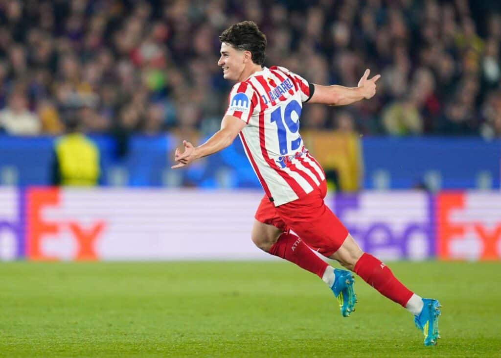 Julian Alvarez of Atletico Madrid celebrates his goal against Barcelona