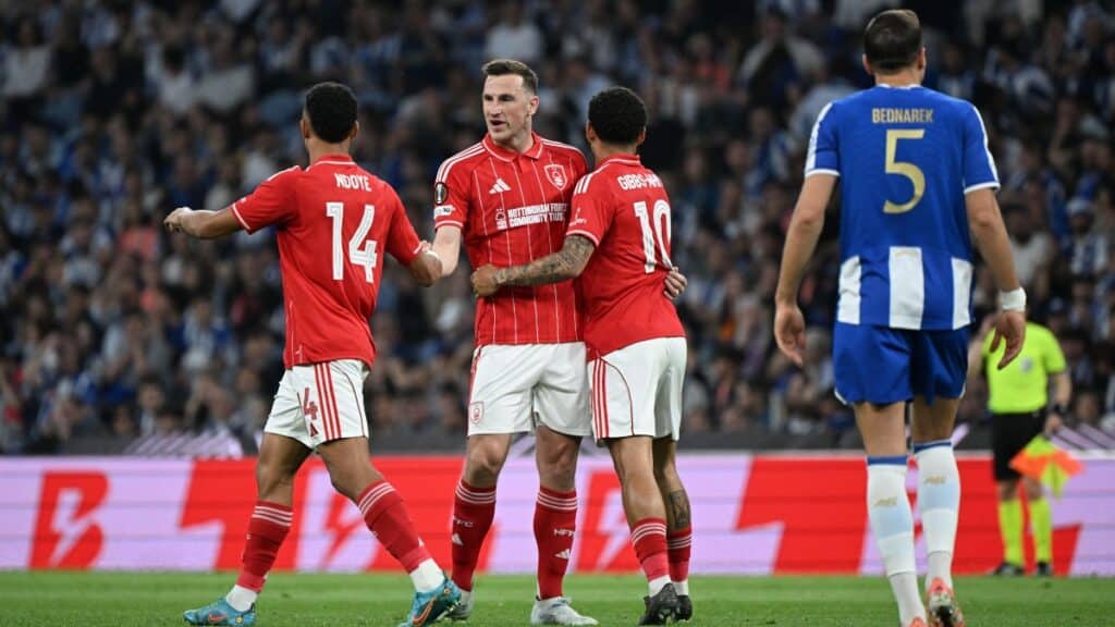Nottingham Forest celebrate scoring against Porto
