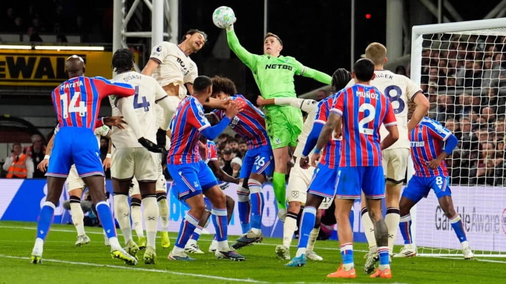 West Ham and Crystal Palace players battle