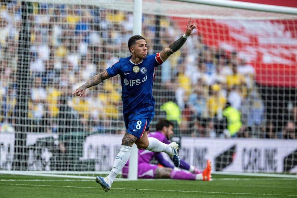 Enzo Fernandez celebrates scoring for Chelsea against Leeds