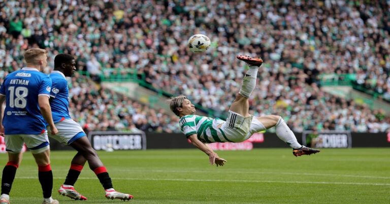 Celtic 3-1 Rangers: Maeda scores incredible overhead kick to keep pressure on Hearts